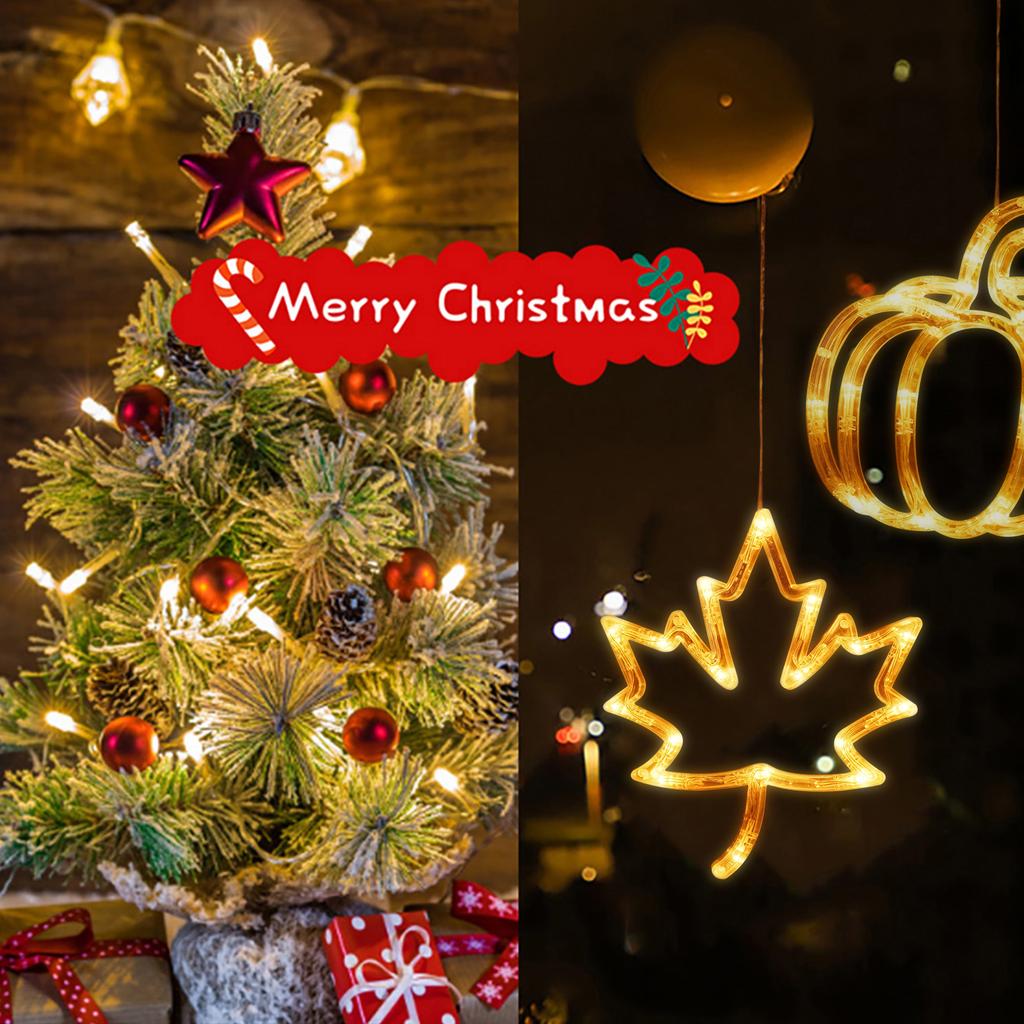 Maple Leaves Pumpkin LED Lights with Suction Cup Halloween Window Lights Halloween Lights Decorations Thanksgiving Decorations