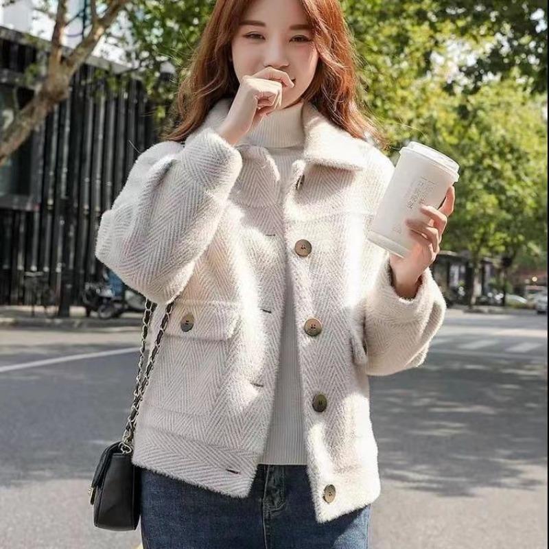 Women's Korean-Style Faux Mink Fur Short Coat for Autumn/Winter Versatile Gold Mink Top
