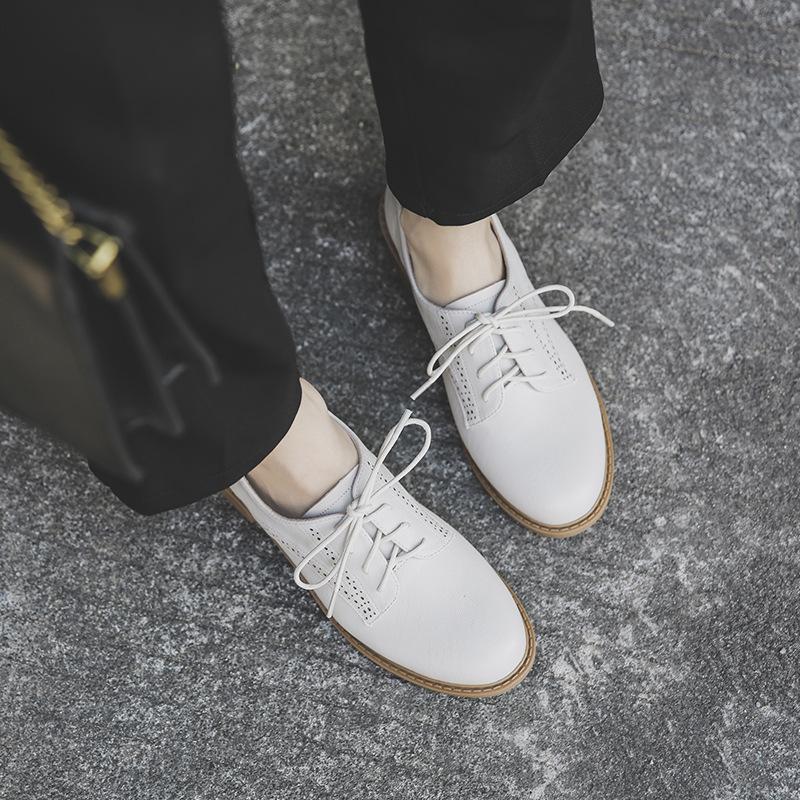 Genuine leather flat for Huizhou women's shoes grape mother same small leather shoes women's retro black front lace-up shoes children