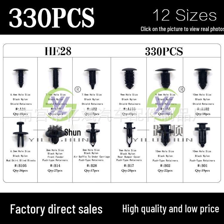330-Piece Boxed Snap-in Fasteners Set for Honda Toyota Bumper & Christmas Tree Barbs
