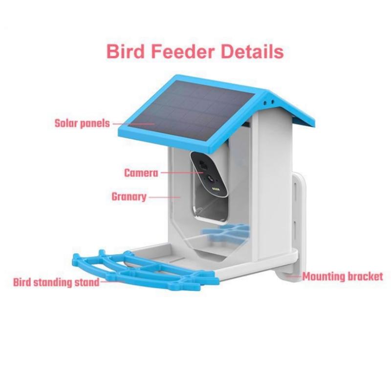 Intelligenter Vogelfutterspender mit Kamera, 1080P, Solarbetrieben, geringer Stromverbrauch, Nachtsicht, IP66, wasserdicht, 4G- oder WLAN-Verbindung, Futterspender für echte Vogelarten
