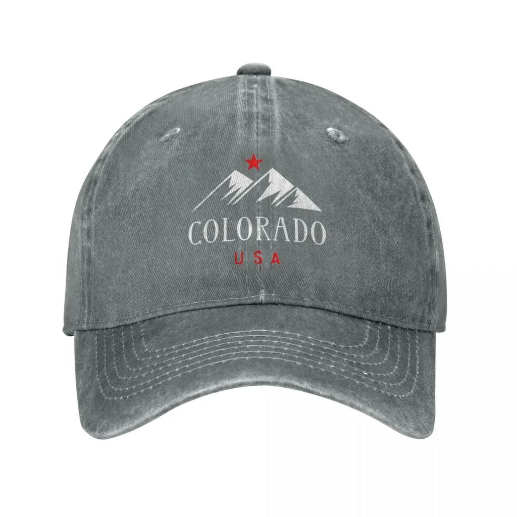 Colorado USA Mountains With Star Baseball Cap Casual Distressed Cotton Headwear Unisex Outdoor Workouts Unstructured Soft Hat