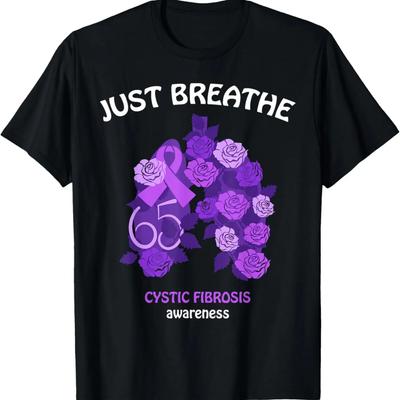 Just Breathe 65 Roses & Ribbon CF Cystic Fibrosis Awareness T-Shirt