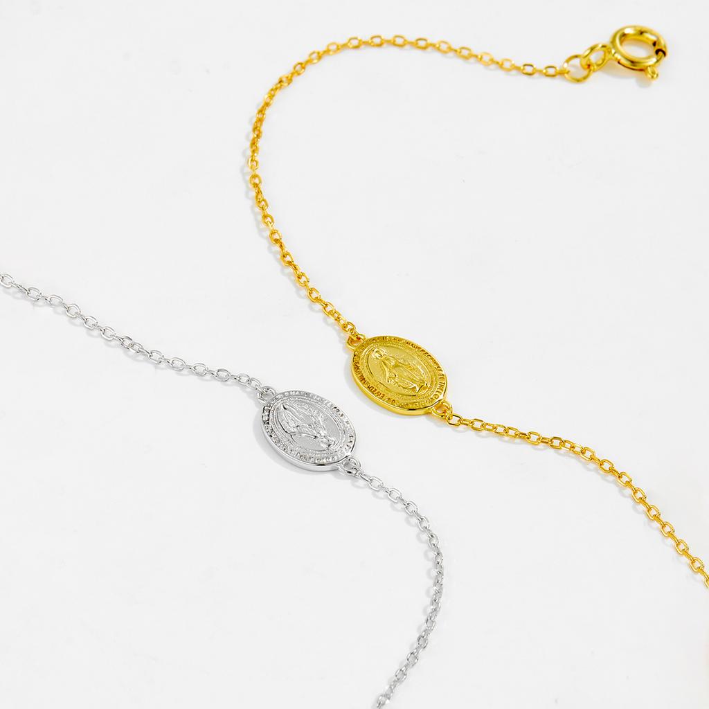 ANDYWEN 925 Silver Gold Virgin Mary Charm Chain Bracelet Luxury Women Fashion Exquisite Fine Punk Jewelry