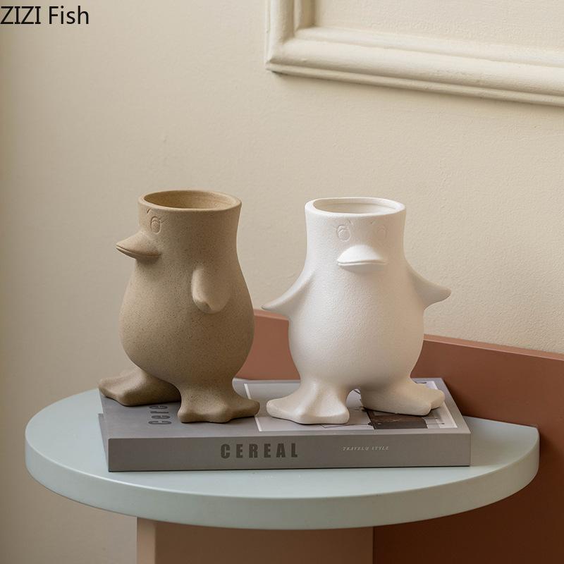 Minimalist Penguin Shape Ceramic Vase Table Decoration Creative Floral Vases Artificial Flowers Decorative Flower Arrangement