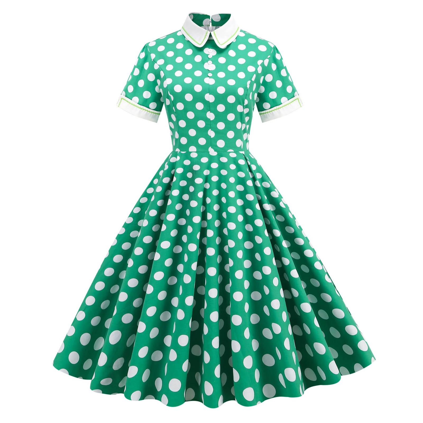 

Винтажные платья в горошек с принтом для женщин, летние элегантные платья в стиле свинг-рокабилли, вечерние платья А-силуэта для женщин, миди-платья M зелёный