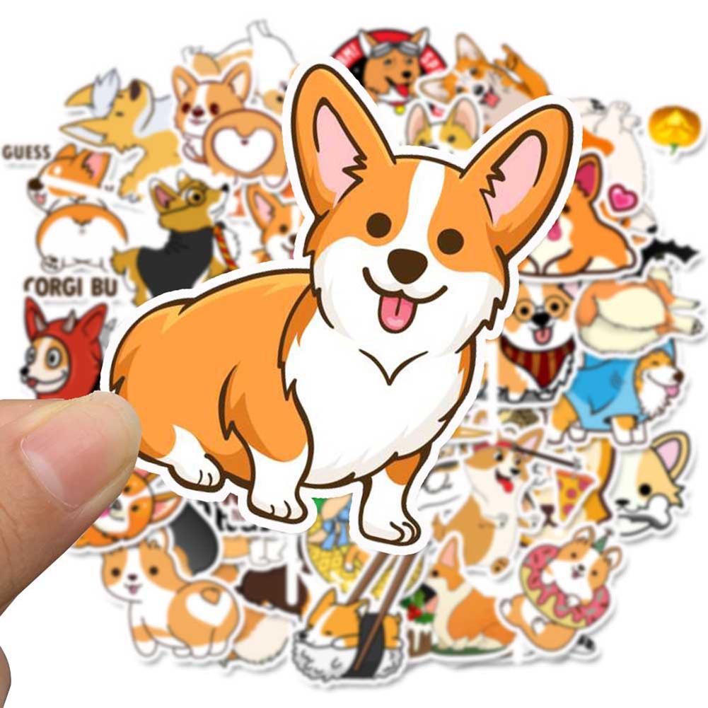 50Pcs Cartoon Corgi Decals Suitcase  Adhesive Sticker Fridge Decor