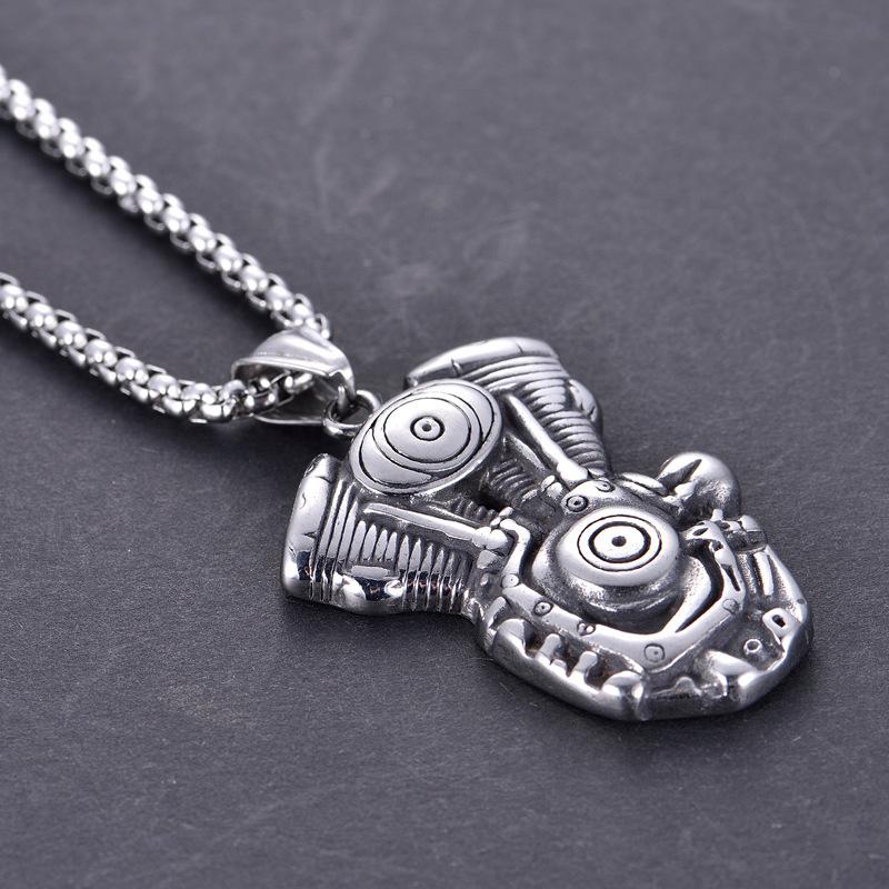 Titanium Steel Jewelry Punk Engine Skull Titanium Steel Retro Creative Pendant Necklace