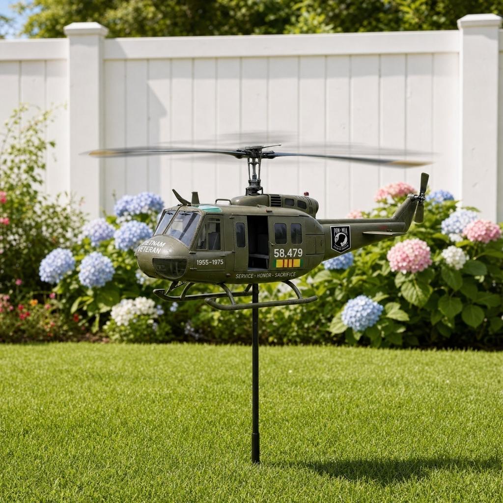 3D Metal Outdoor Garden Yard Rotatable Helicopter Wind Spinner Sculpture Decorative Lawn Art