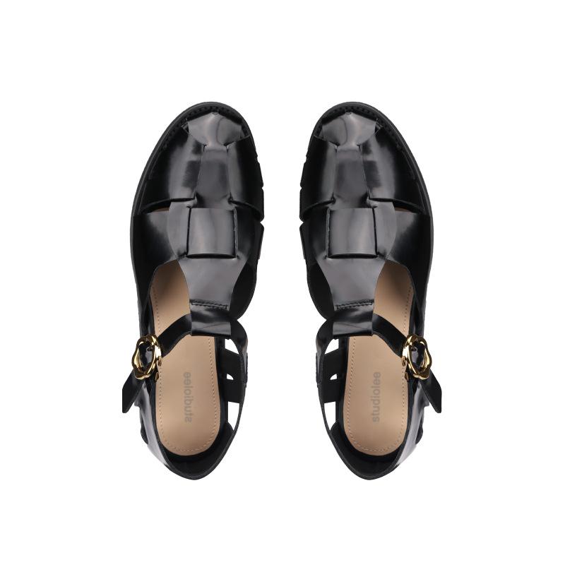 Grape Mom Studiolee Summer Vintage Woven Baotou One-word Buckle with Thickened Bottom To Cover Ugly Roman Sandals Women