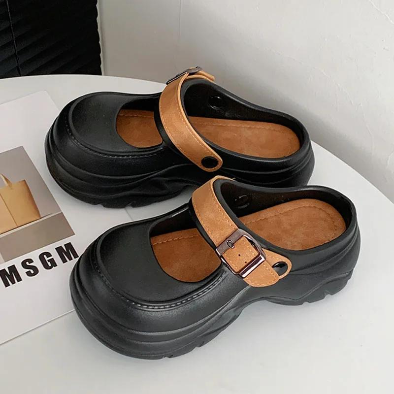 Fashion Solid Color Thick Platform Sandals Women Closed Toe Chunky Bottom Sandalias Mujer 2025 Beach Non-Slip Eva Soft Wedge Sandals