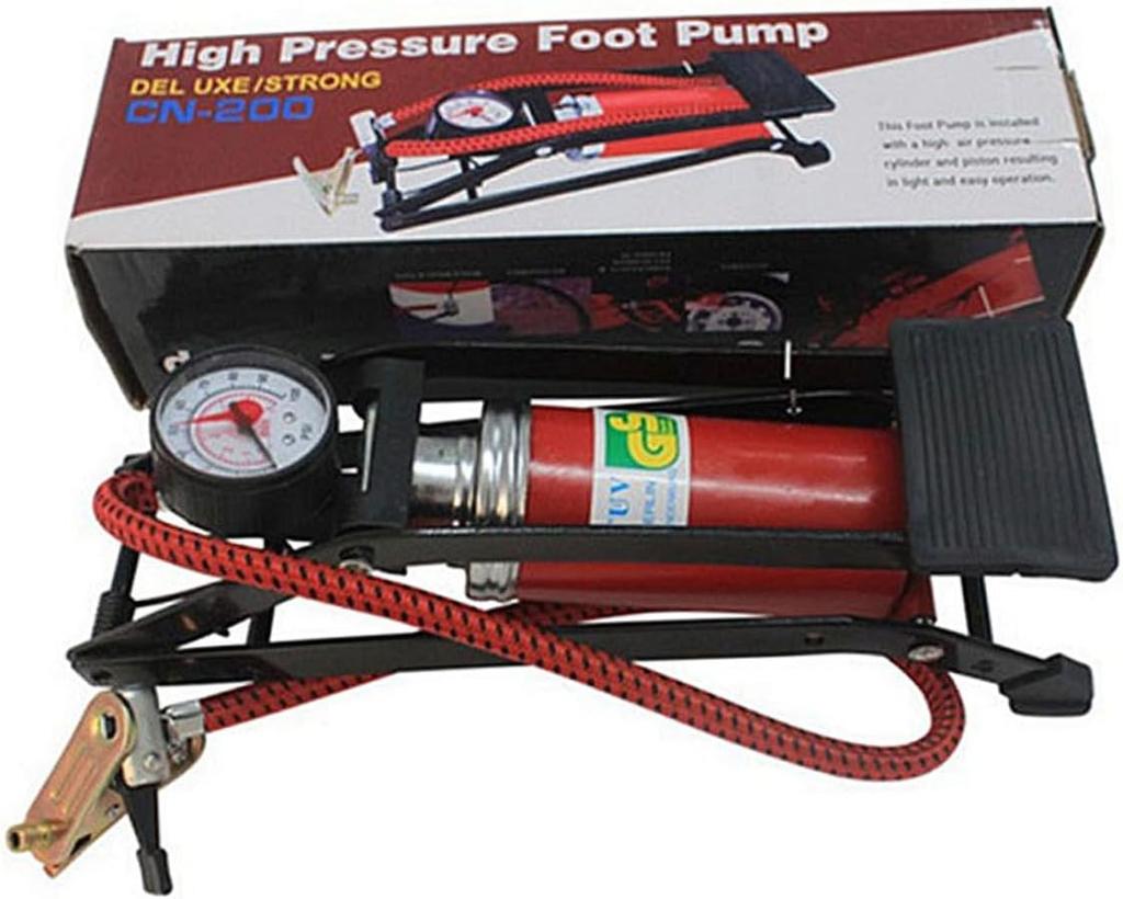 Hochdruck-Fußpumpe für Autos und Fahrräder mit Manometer Anti-Rutsch-Pedal Multifunktionale Ventile Geeignet für