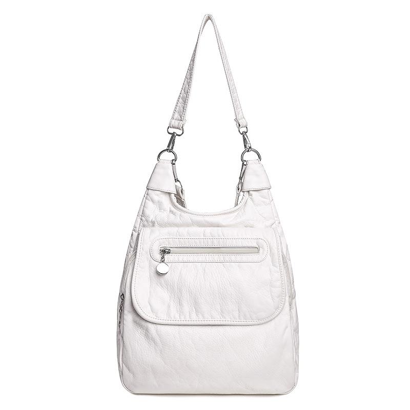 Damen Handtasche mit großer Kapazität aus gewaschenem weichem Leder, Umhängetasche, koreanischer Stil, vielseitiger Rucksack