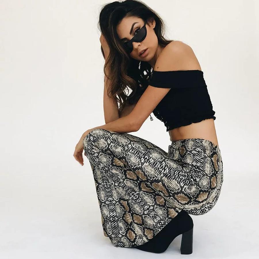 Jeans a zampa skinny a vita alta stampati Streetwear Donna