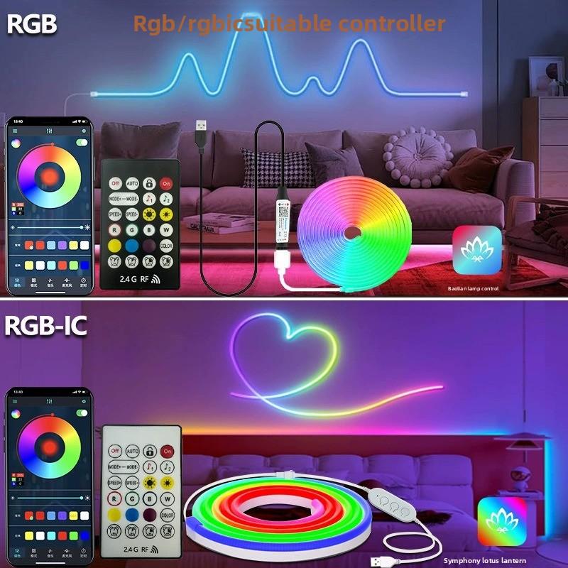 Tira de luces LED RGB flexible con control por Bluetooth y sincronización musical para decoración