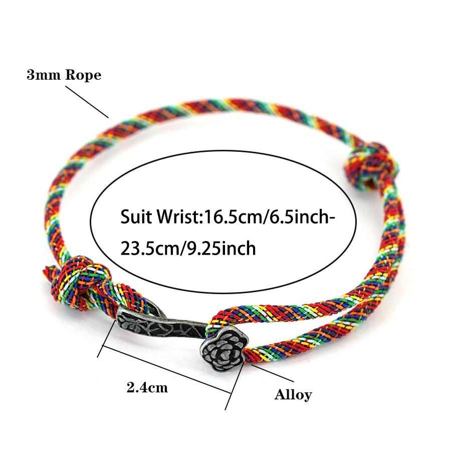 Ethnic Style Good Luck Bracelet Handwoven Rope With Retro Silver Color Flower Clasp Adjustable Protection Bangle For Women Men