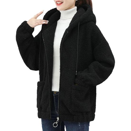 Abrigo con capucha y cordón para mujer, chaqueta de manga larga con bolsillos y cremallera, cárdigan de felpa gruesa, prendas de vestir, ropa de calle, otoño e invierno
