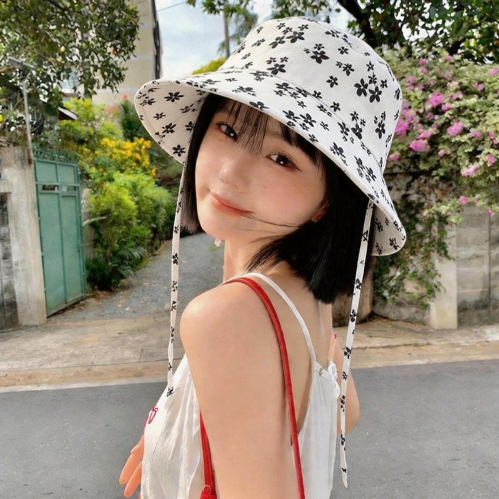 Double Sided Floral Print Bucket Hat Wide Brim Sun Hat Versatile Basin Cap Spring