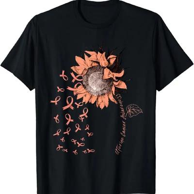 UTERINE CANCER Awareness Sunflower Peach Ribbon T Shirt