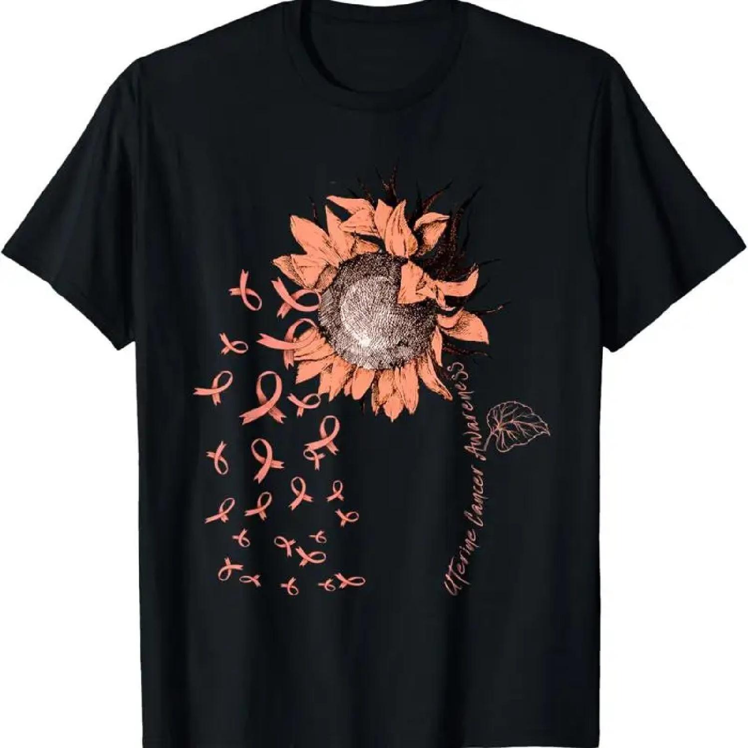 UTERINE CANCER Awareness Sunflower Peach Ribbon T Shirt XXXXXL разноцветный