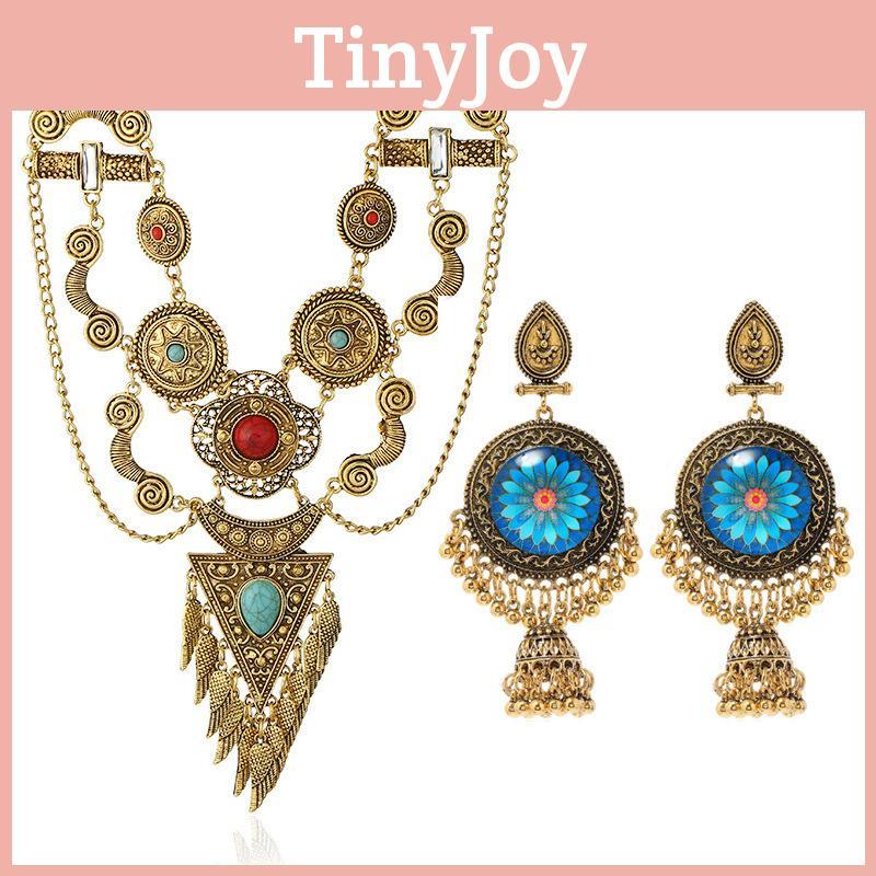 Ethnic Simulation Style Gemstone Decoration Women Necklace And Earring Set