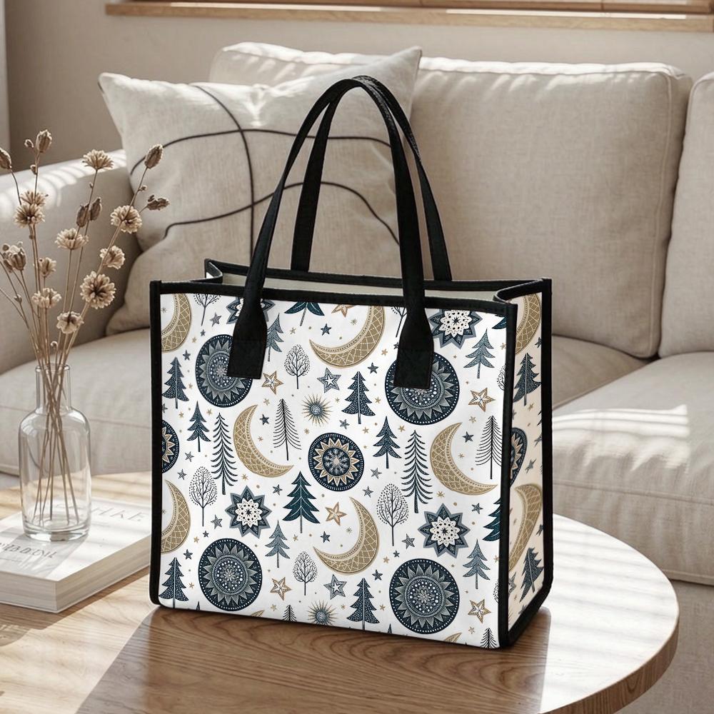 Bohemian Moon Tree Pattern Casual Tote Bag Portable Reusable Shopping Bag for Daily Use