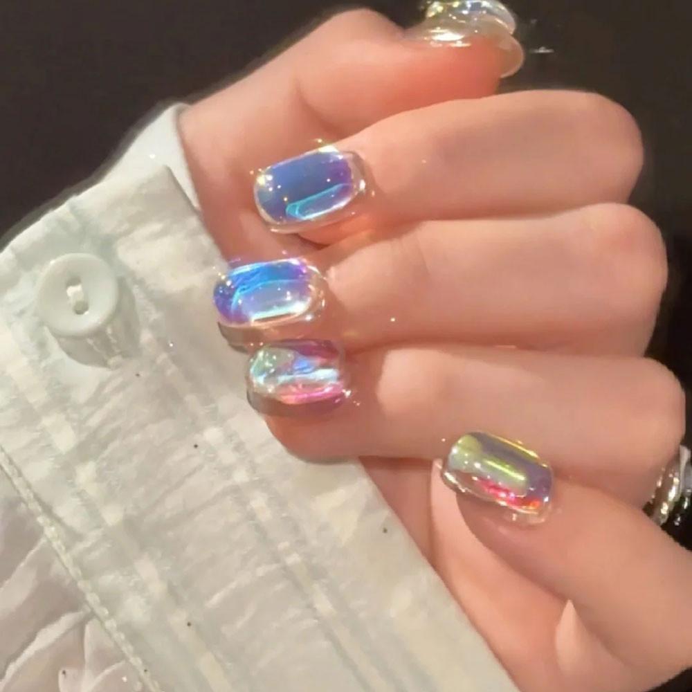 11pcs Aurora Glass Nail Foil Sticker Ice Glass Paper Iridescent Nail Film Decals Chameleon Reflective Nail Stickers