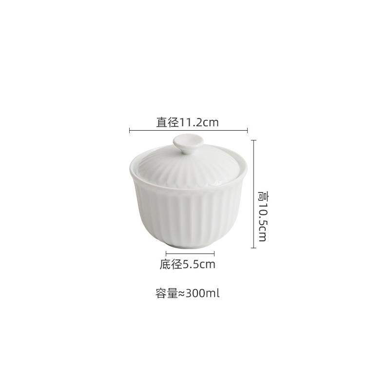 Čistě bílá keramická miska s víkem Kreativní polévková miska Miska na dušená vejce Dezertní misky Servírovací misky Hotelové speciální nádobí