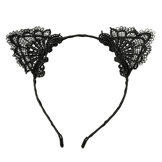

Девушки Дети Симпатичные Черные Кошачьи Уши Головные Уборы Вечерние Кружевные Повязки Для Волос Повязка на Голову чёрный