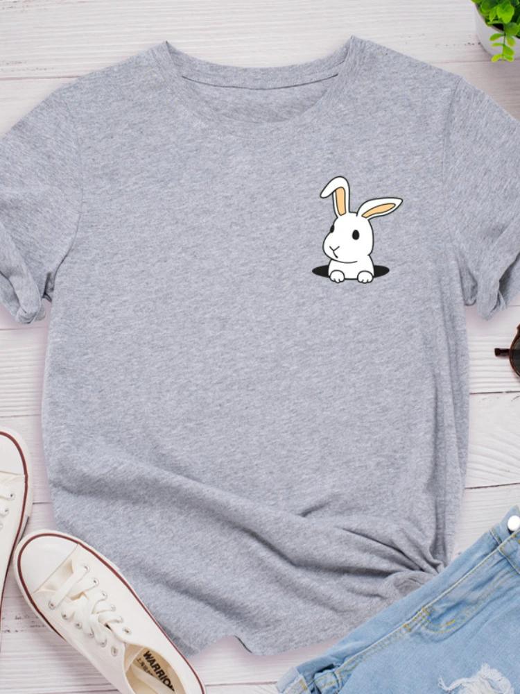 Pocket Bunny Print Women T Shirt Short Sleeve O Neck Loose Women Tshirt Ladies Tee Shirt Tops Clothes Camisetas Mujer