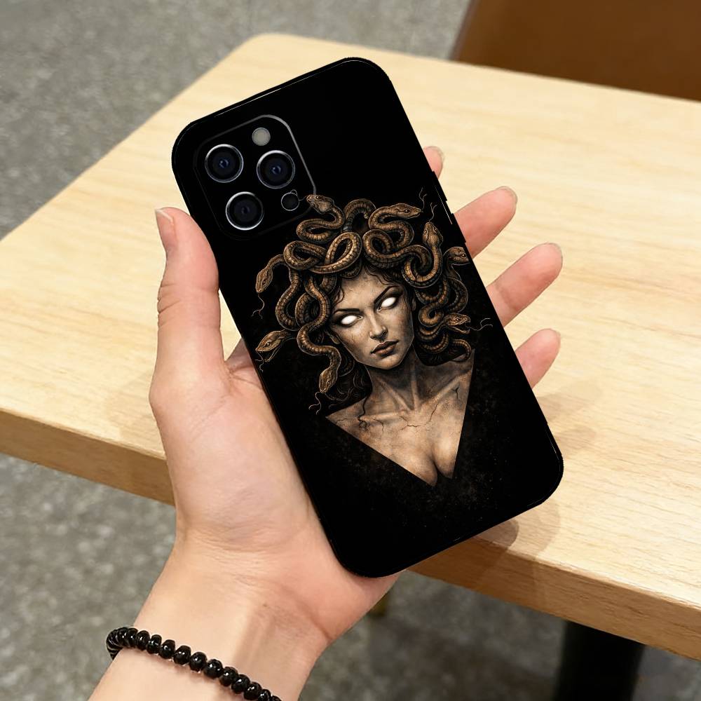 M-Medusa G-Greek Mythology Phone Case For iPhone 17,16,15,14,13,12,11 Plus,Pro Max,XS,Soft Silicone Black Cover iPhone16plus