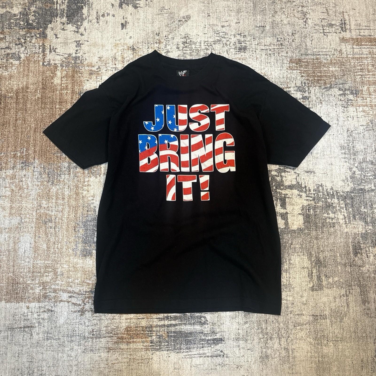Rare Vintage The Rock Wwf Wrestling Just Bring It Usa Flag Tee Shirt Size Large S
