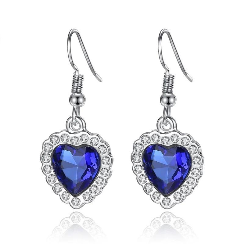 4pcs /Set Titanic Heart Of Ocean Necklaces For Women Love Heart Blue Crystal Zircon Jewelry Sets Female Wedding Party Jewelry