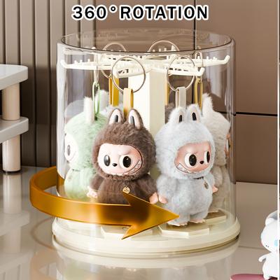For Labubu Transparent Rotating Toy Organizer Display Case-Storage Rack for Plush Dolls, Action Figures, Keychains, Blind Boxes