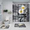 White Chrysanthemum Series Digital Printing Bathroom 4-Piece Bathroom Non-Slip Mat U-Shaped Mat And Shower Curtain Set