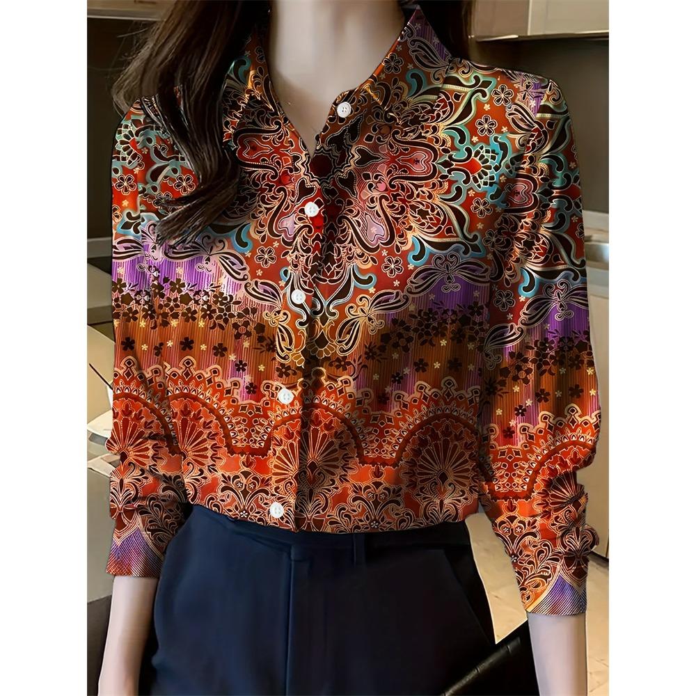 2025 New Women's Plus Size Shirt Fashionable Floral Pattern Suitable For Everyday Commuting Women's Shirt With Lapel Design