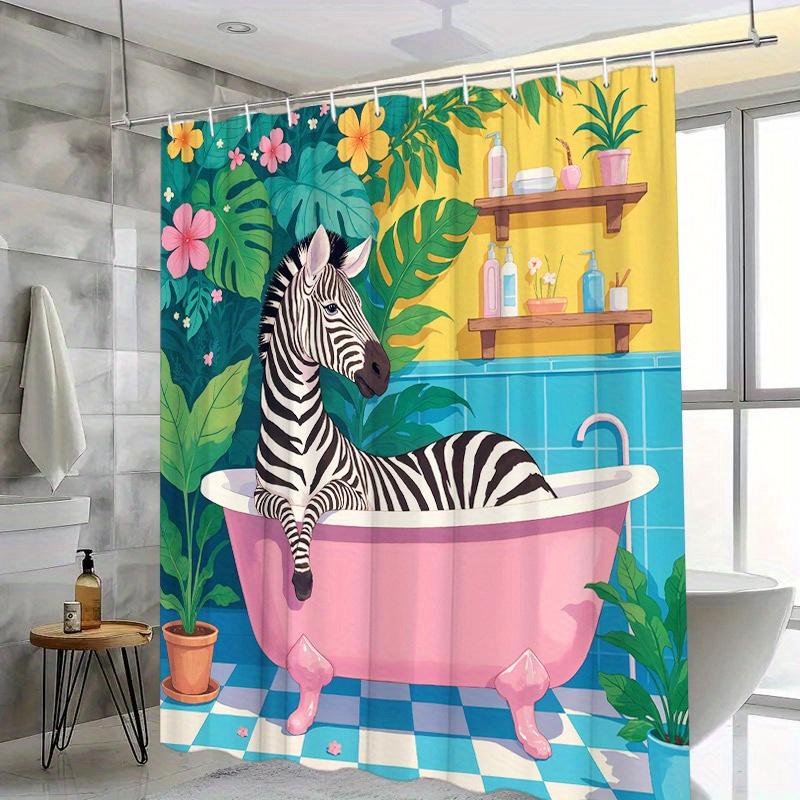 

Zebra Bath Shower Curtain Humorous Pink Spa Scene Includes 12 Hooks Modern Home Bathroom Decorative Shower Curtain W60H190(CM)-1 Pcs