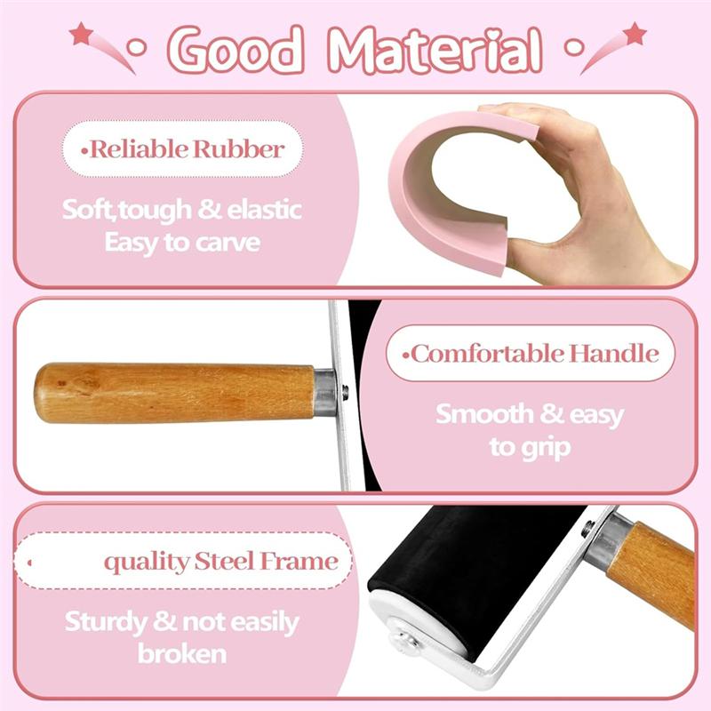 M-Modern-Pink Rubber Block For Stamp Maker , 4 Pack Rubber Carving Blocks , Stamp Carving Blocks With Cutter Tools , DIY Printma