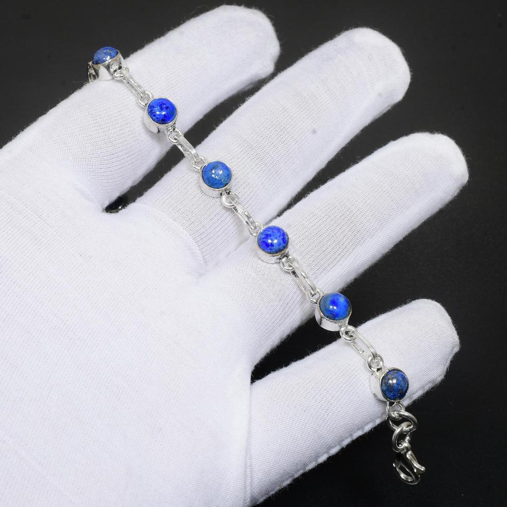 Bracciale in argento sterling 925 fatto a mano con pietre preziose lapislazzuli Bracciale con gioielli in lapislazzuli naturale con pietre preziose per i regali