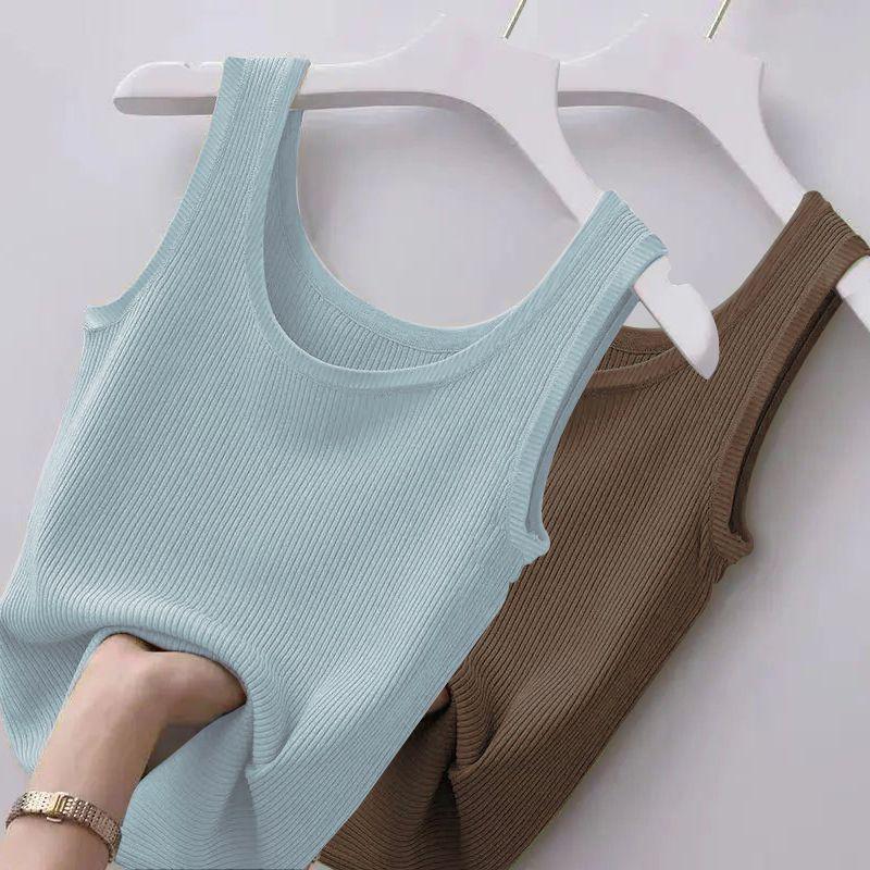 Ribbed Ice Silk Plus Size Tank Top for Women - Sleeveless, Slim Fit, Ideal for Layering or Wearing Alone in Spring/Summer. No Chest Pads.