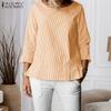 ZANZEA Damen Lässig Rundhals Locker 3/4 Ärmel Streifen Bluse