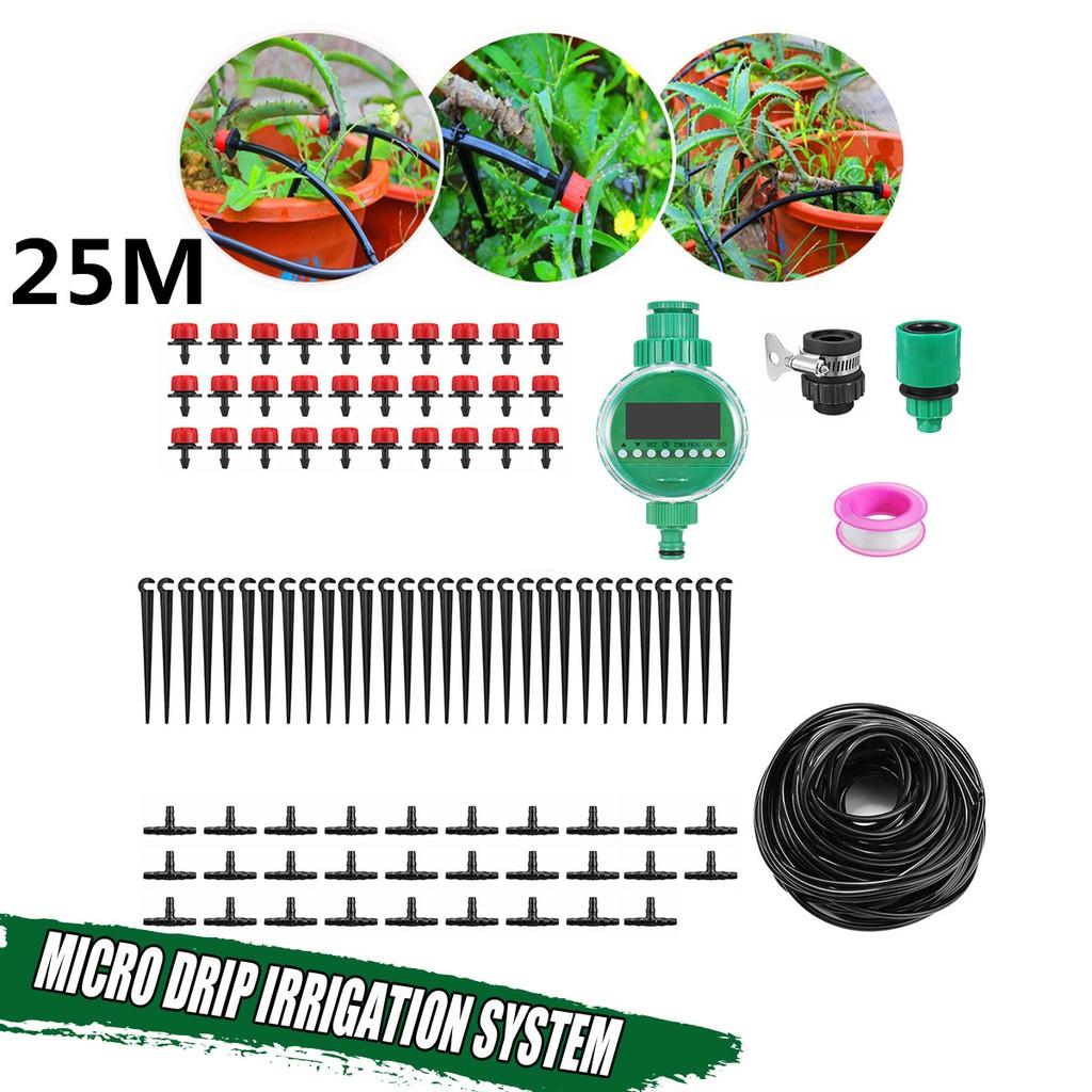 DIY Micro Drip Irrigation System Garden Plant Self Automatic Watering Timer Garden Hose Kits 25m With Adjustable Dripper New