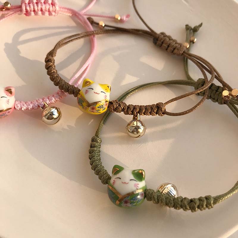 Fashion Cute Ceramic Cat Pendant Bracelet for Women Men Simple Lovers Red Rope Braided Adjustable Bracelet Jewelry Gifts