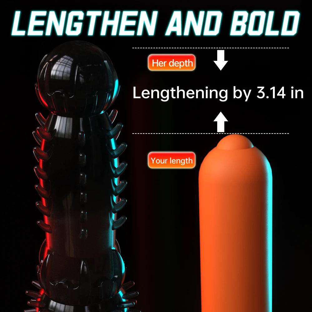 Penis Extend Sleeve with Vibrator Reusable Condoms Dildo Dick Enhancer Delay Ejaculation Cock Rings Sex Toys for Men