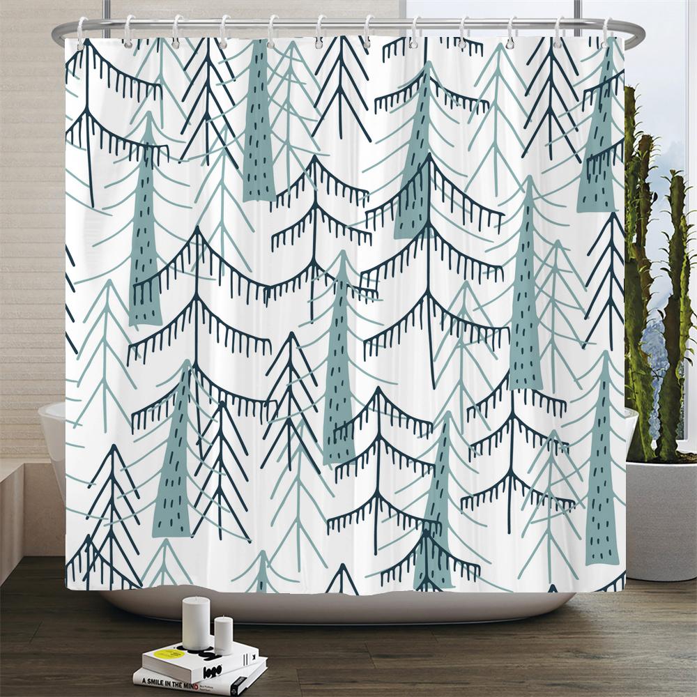 Green Plant Leaves Print Shower Curtains Watercolor Boho Floral Waterproof Morden Bathroom Bathtub Curtain Room Decor With Hooks