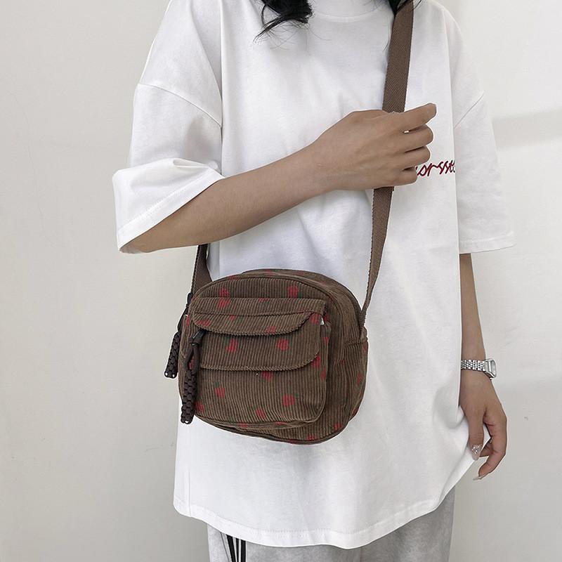 Stylish Fashionable Corduroy Round Crossbody Bag Trendy Everyday Medium Size