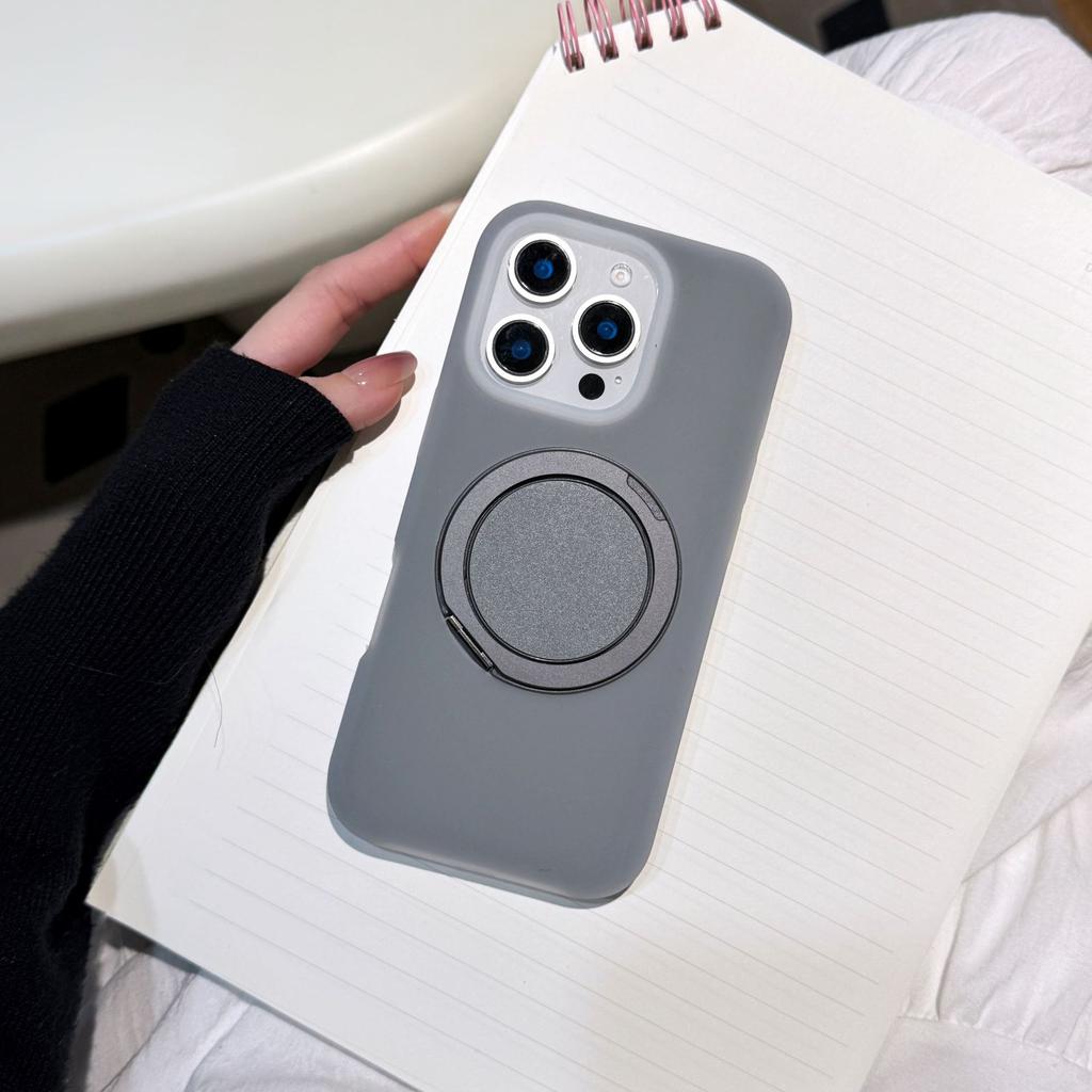 Liquid Jelly Rotating Large Bracket Magnetic Mobile Phone Case Suitable for iPhone16promax Skin Feeling Solid Color Protective Case