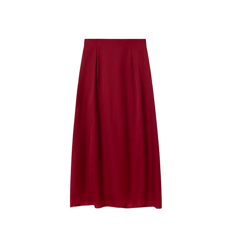 

Весна/Лето 2024 Женская облегающая миди-юбка из искусственного шелка и сатина, повседневный европейский и американский стиль Medium вино красного