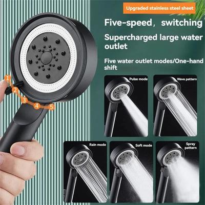 5 Modes Bathroom Shower Head Handheld HighPressure Water Saver Showerhead Portable Black Rainfall Massage Shower Nozzl