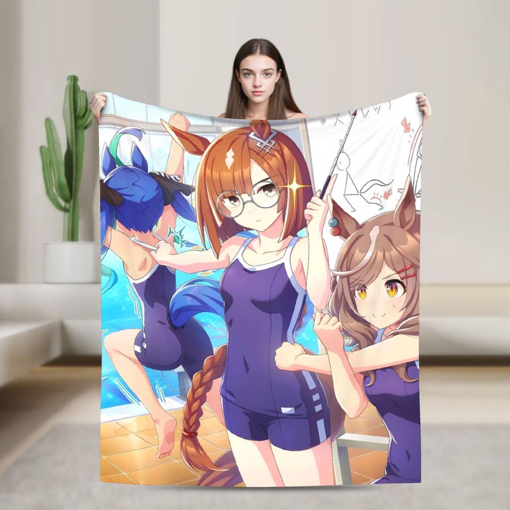 Umamusume Pretty Derby Haru Urara Warm Soft Blanket Airplane Travel Plush Throw Blanket Bedroom Flannel Bedspread Sofa Bed Cover